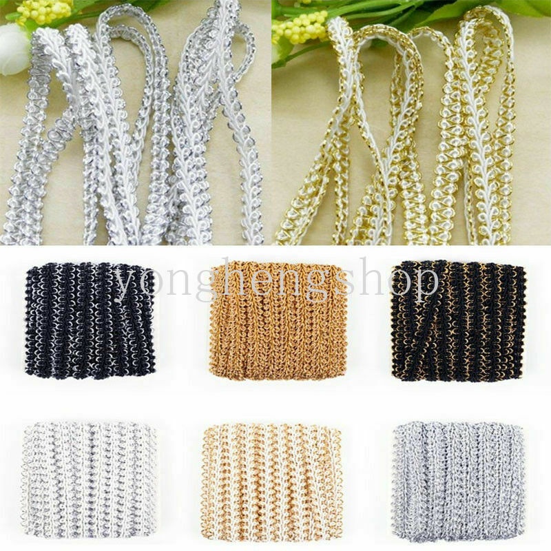 5M Gold Silver Lace Trim Ribbon Sewing Centipede Braided Lace Wedding