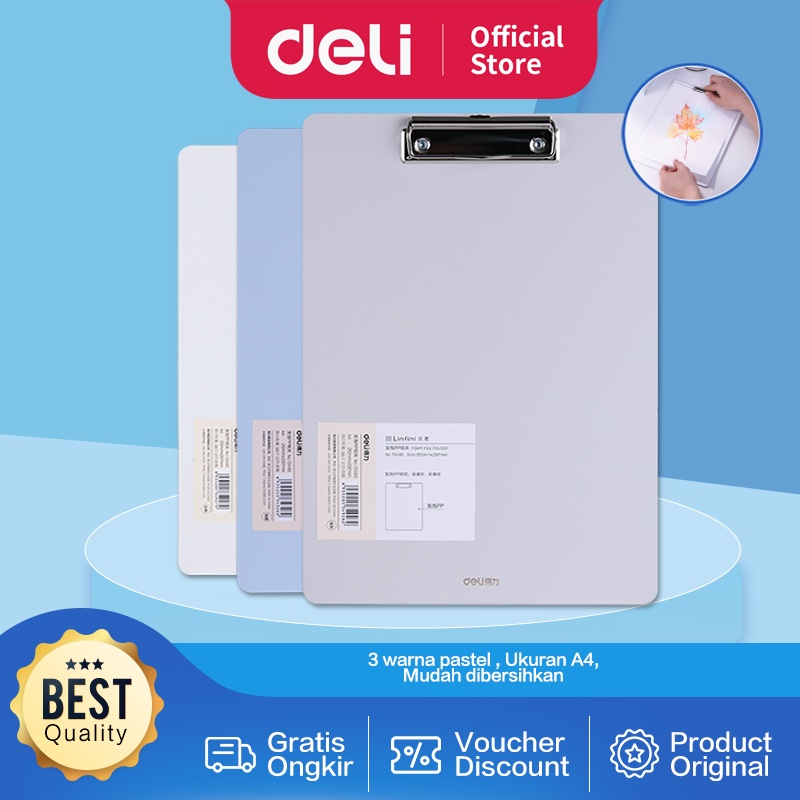 Deli Clipboard / Papan Jalan / Papan Ujian A4 3 Warna Pastel PP Foam 72492 - Gambar 2