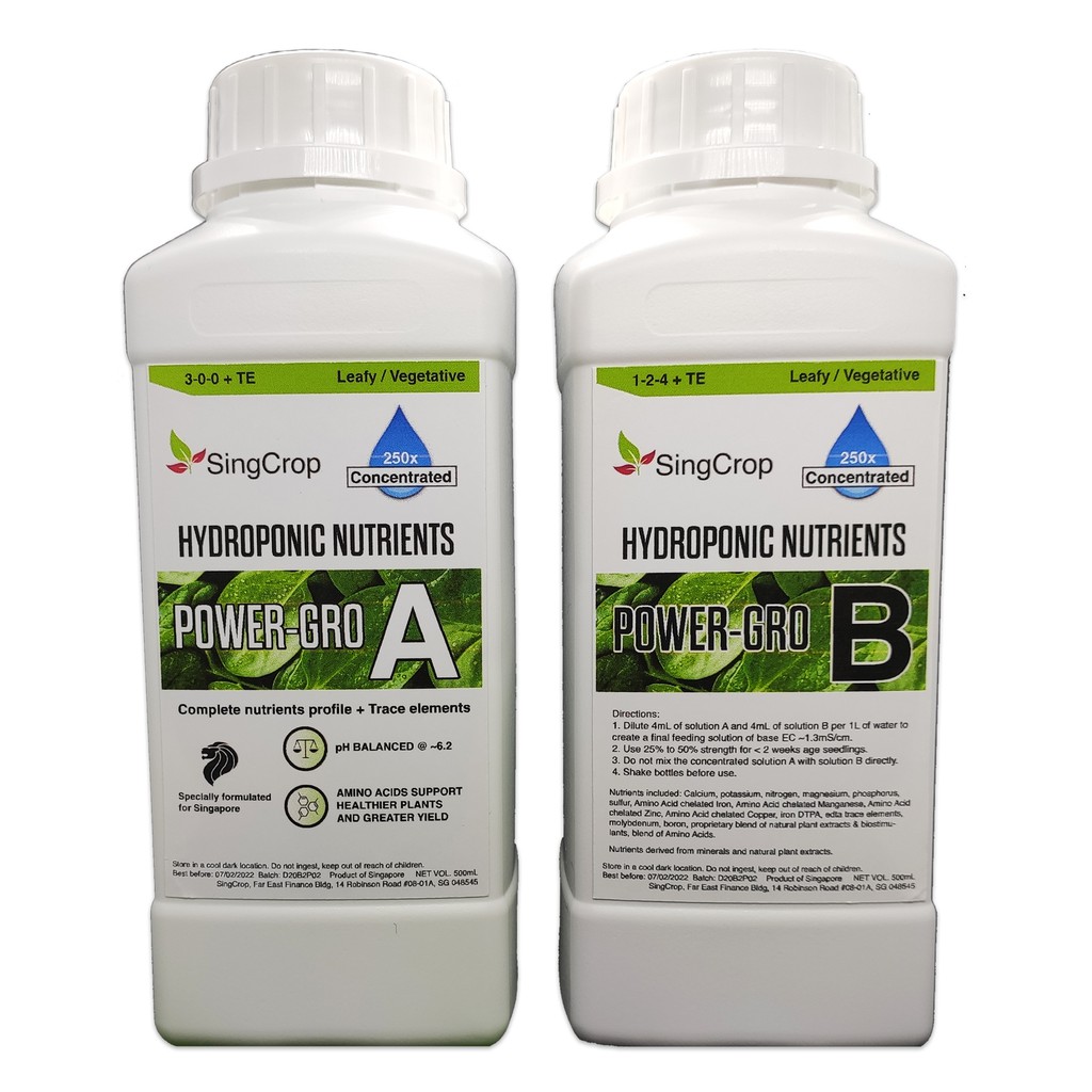 SingCrop POWERGRO 250x for leafy greens / Hydroponic Nutrients A & B