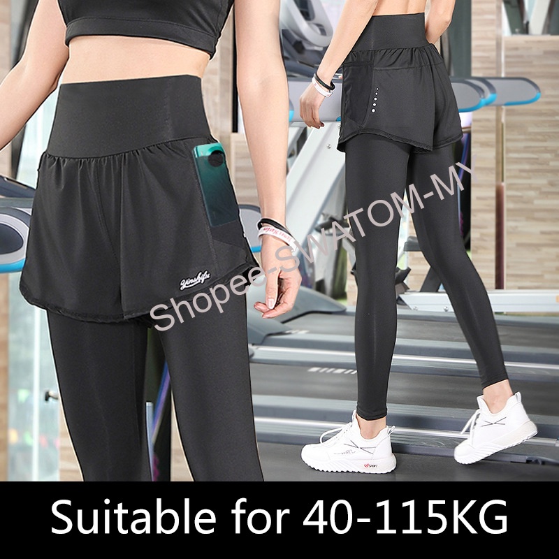 ⚡Ready Stock⚡ Women's High Waist Plus Size Fake Two-pieces Quick-drying Sports Pants Jogging/Yoga/Hiking/Gym/Fitness