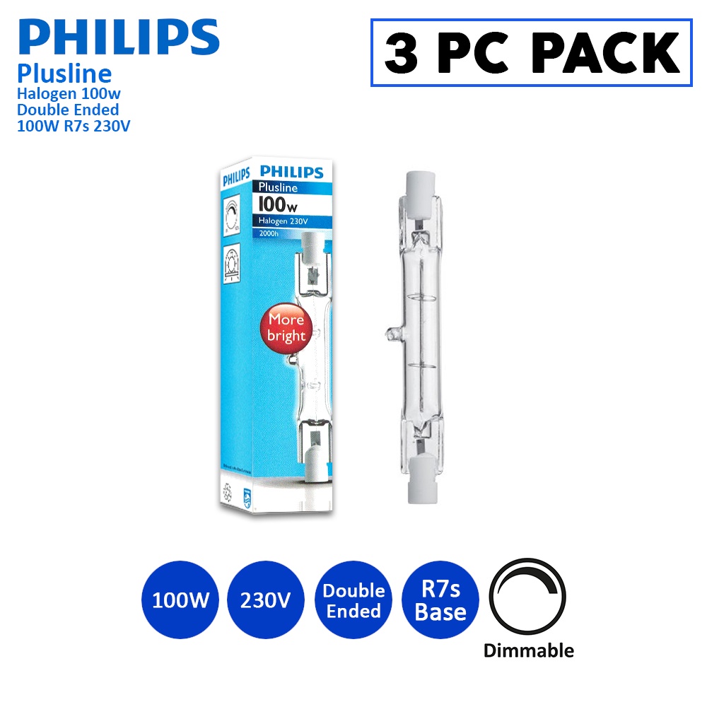 3 PC PACK Philips Plusline 78mm 100W/150W Halogen | Dimmable | 230V | Double Ended | R7s Base | Shopee Singapore
