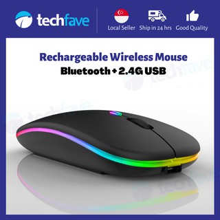 Bluetooth Wireless Mouse, Slim Dual Mode(Bluetooth 4.0 and 2.4G Wireless)  Rechargeable Wireless Mouse with 3 Adjustable DPI for MacBook, Laptop,  MacOS