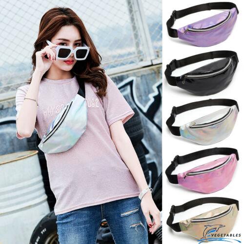 Women Sequin Waist Bag Fanny Pack Running Zip Belt Shiny Leather