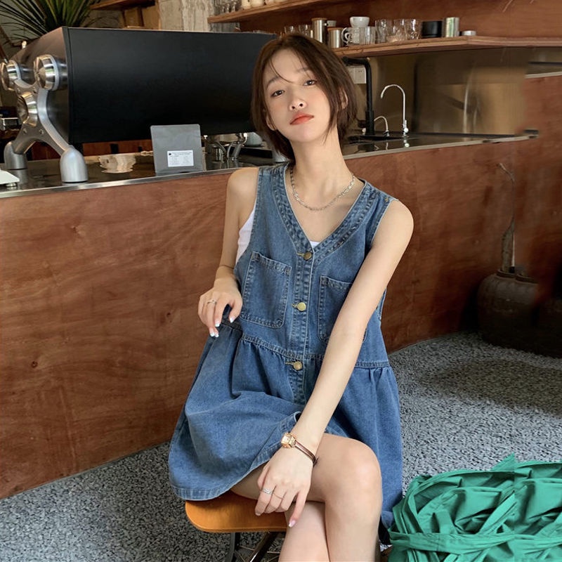 Denim Sling Sleeveless Short Dress