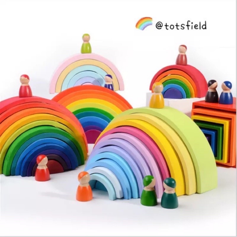 🌈 MONTESSORI TOY 🌈 WOODEN RAINBOW STACKER Nesting Building Block ...