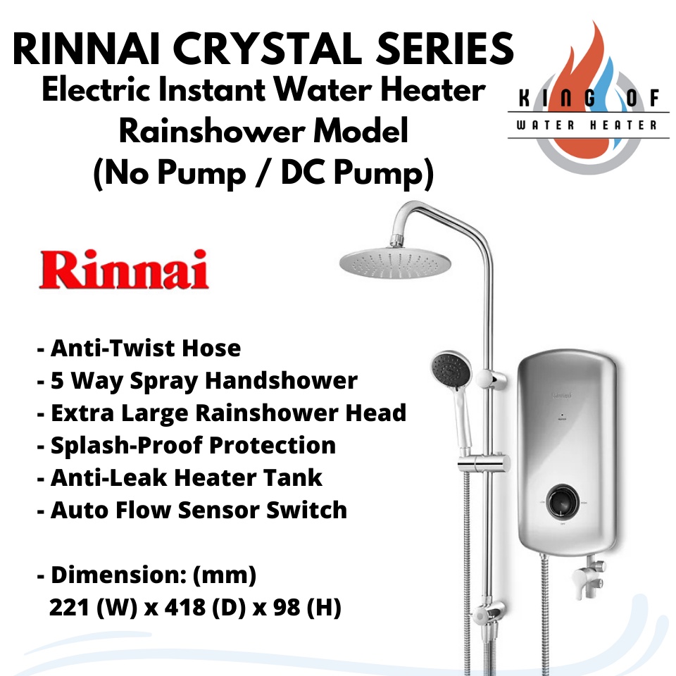 Rinnai Crystal Series Electric Instant Water Heater Hand Shower Model with  DC Pump/No Pump | Shopee Singapore