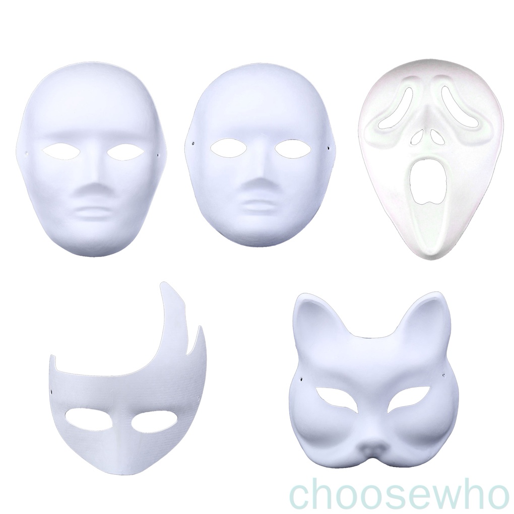 [CHOO] DIY White Mask Halloween White Plain Paper Full Face Opera ...