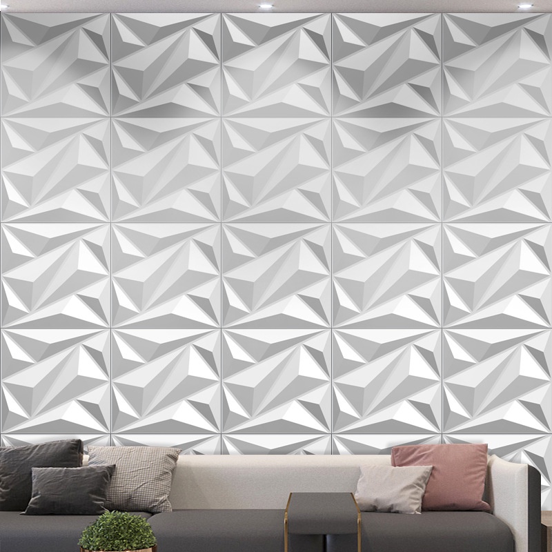 12Pcs 3D Wall Panel Diamond Interior Wall Décor Matt White Tile Decor ...