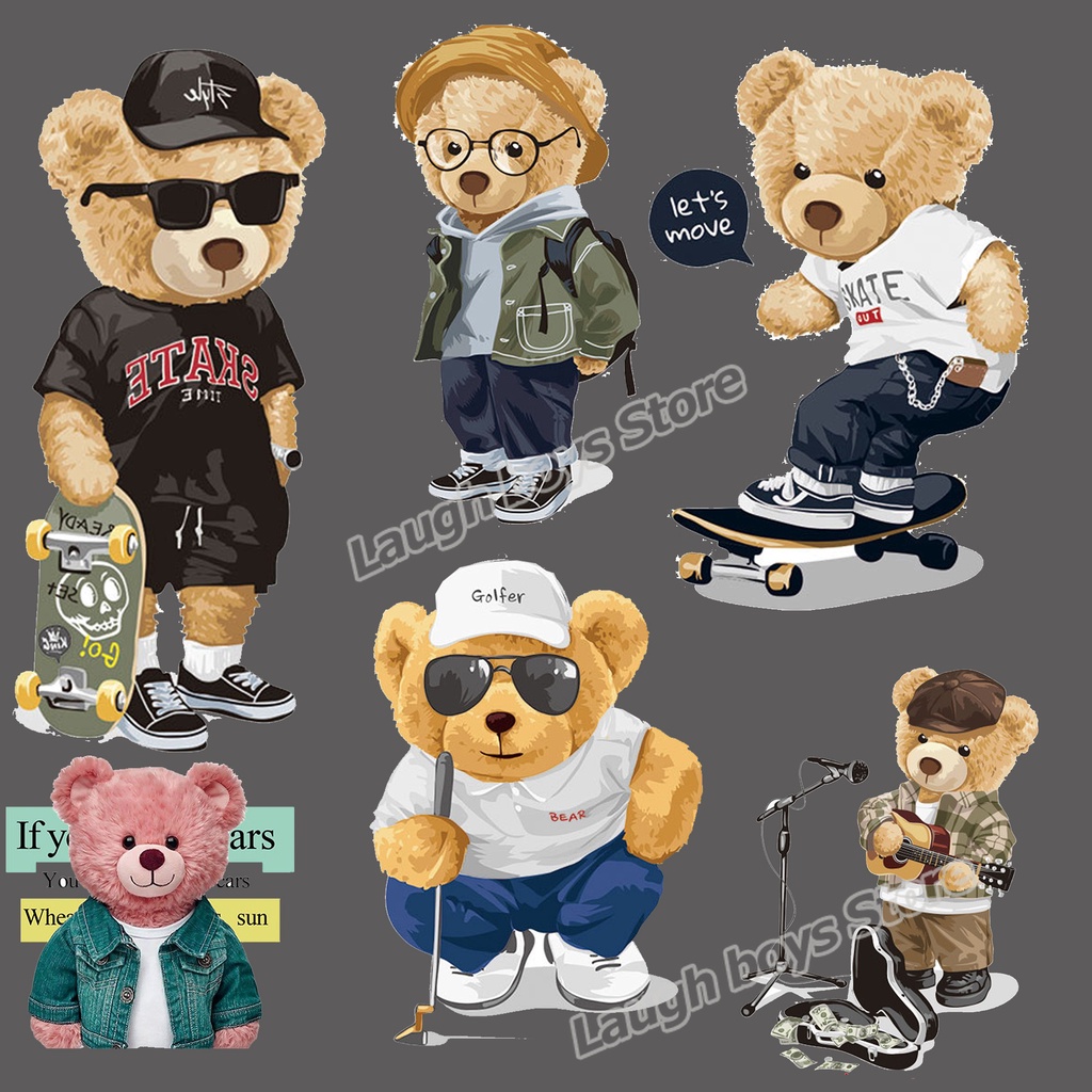 Gloomy Teddy Bear Ironing Patches Cartoon Animal Heat Transfer Sticker ...
