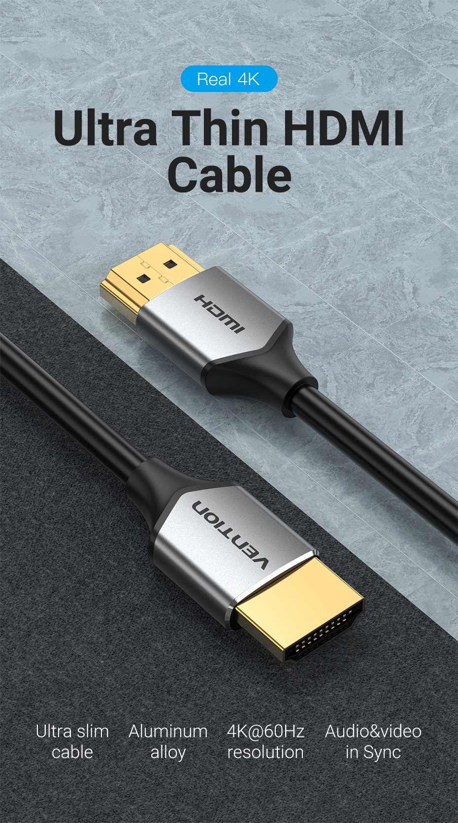 Vention Ultra Thin HDMI Cable 4K 60Hz HDMI2.0 Cable for PC Xbox Gaming ...