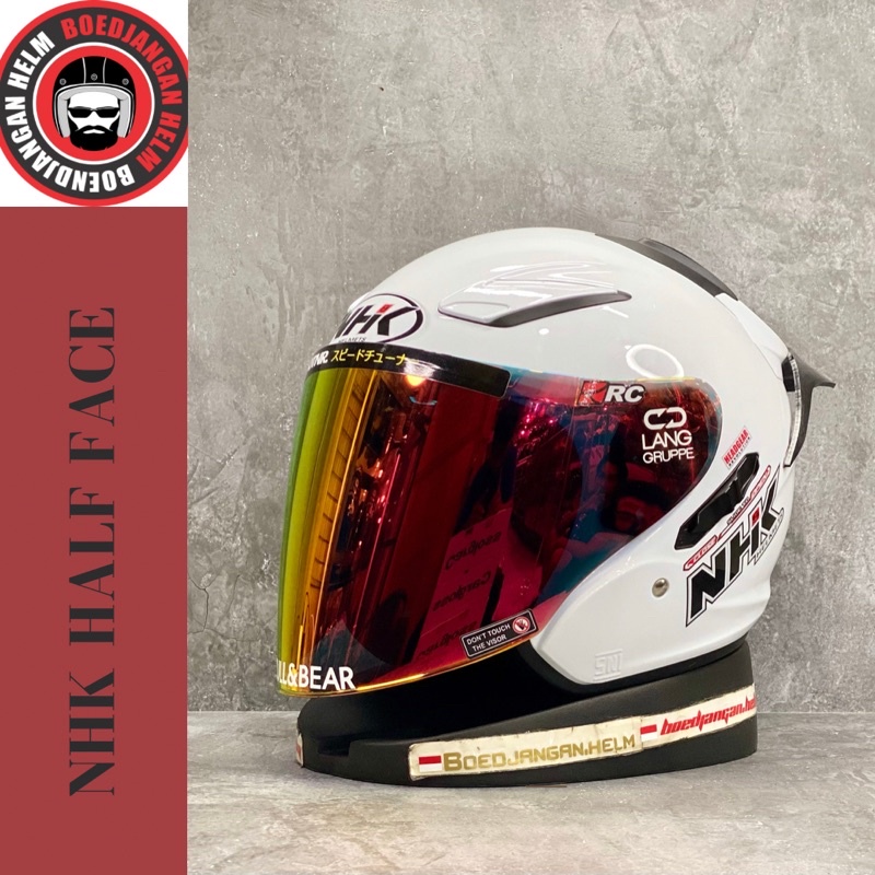Nhk HELM R1 SOLID WHITE GLOSSY HANDLING PACKAGE - HALF FACE - DOUBLE ...