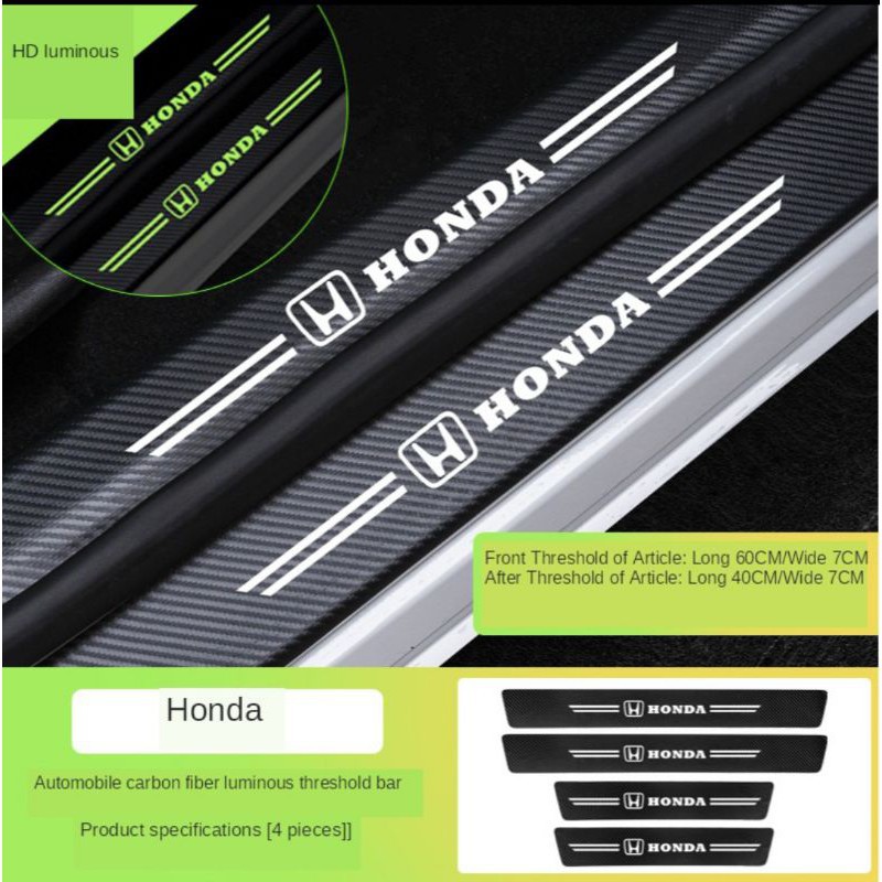 HONDA 4pcs 3D carbon stickers, car door step safety stickers, car ...