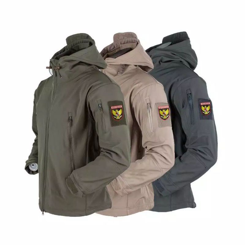 Hitam Tactical Jacket Men Waterproof Free Logo Indonesia Garuda Jacket