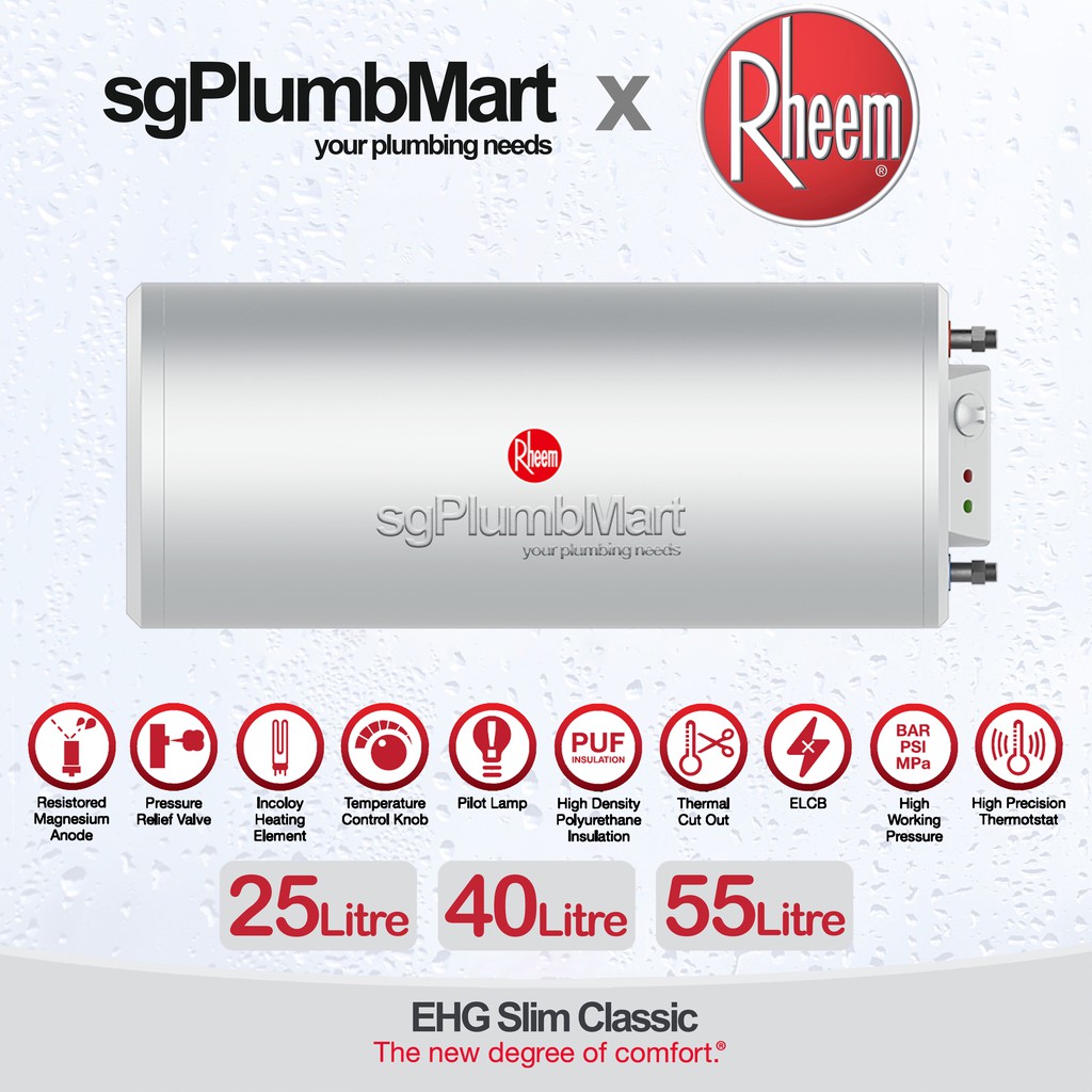 Rheem Classic Electric Storage Water Tank Heater 25 40 55 Litres Slim ...