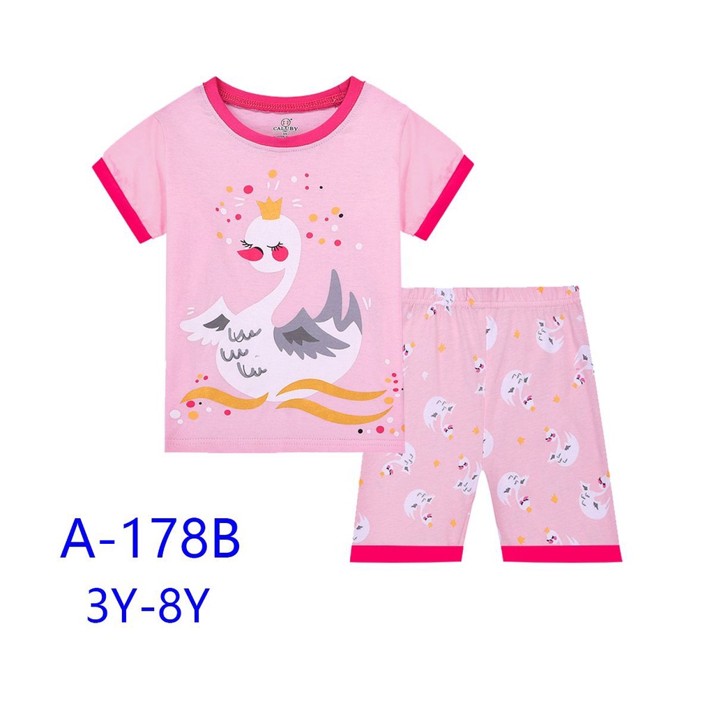 Caluby Girl Casual Kids Wear 2 to 8 year old Kids Pyjamas Short Sleeve Short Pant Outing Clothing Set A178B Swan Pink Shopee Singapore