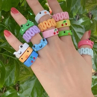 New Green Cartoon Frog Resin Rings Novelty Cute Rings for Girls Women  Jewelry Children Gifts Accessories