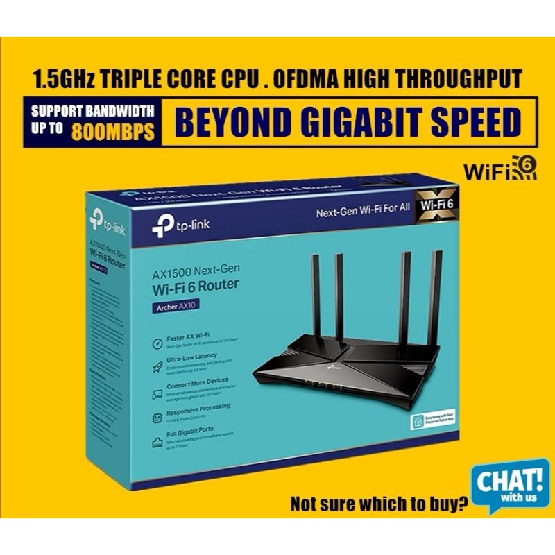 TP-LINK AX10 WiFi6 AX1500 (Archer AX10) Gigabit Wireless Wi-Fi Router ...