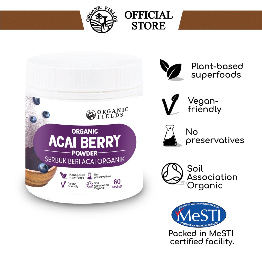 ORGANIC FIELDS Organic Acai Berry Powder (120g) | Superfood | Anti ...