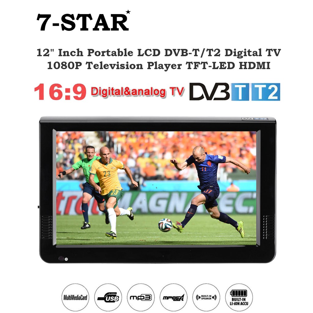 12 Inch Portable Mini Tv, Supports Dvb-t/t2/h265/hevc And Dolby Ac3  1280*800 Tf