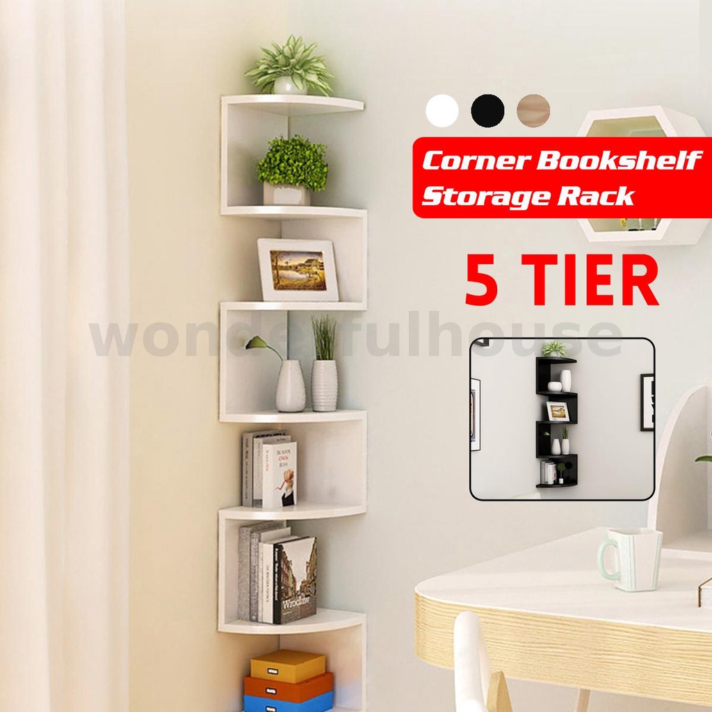 5 Tier Large Corner Wall Mount Shelf DVD CD Storage Rack Home Display