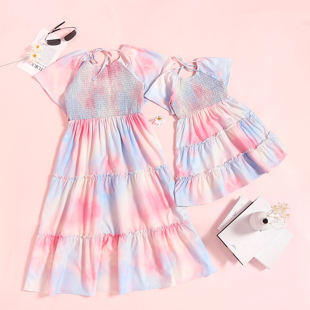 Summer Mother and Daughter Matching Tie Dye Pink Dresses Summer Family ...