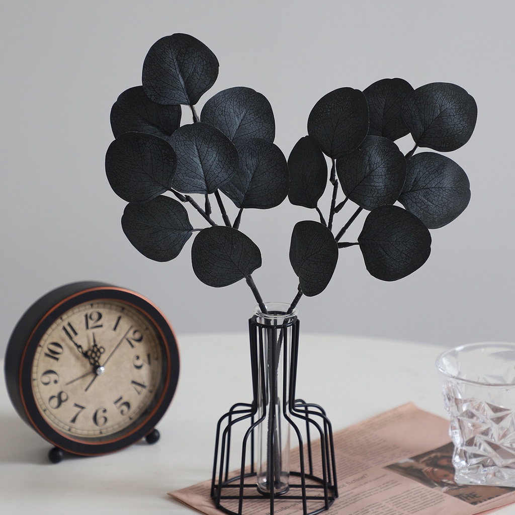 1pc Black Eucalyptus  Artificial Plants Eucalyptus Leaves Fake Leaves Decor Flower Arrangement Accessories Home Garden Table Dining Decoration