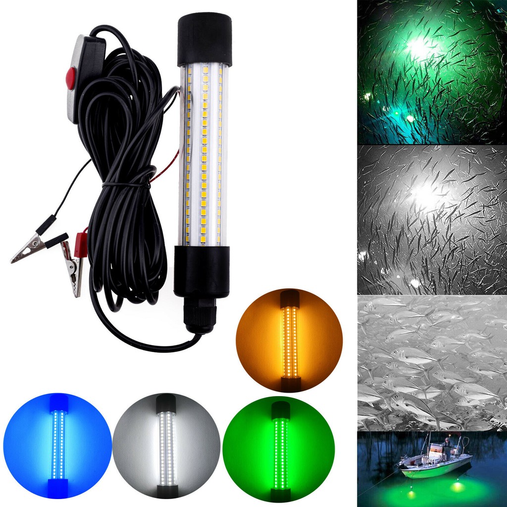 1200LM 5M LED Submersible Fishing Light Deep Drop Underwater Fish Lure Bait  Finder Lamp Squid Attracting 12-24V White/Green/Blue