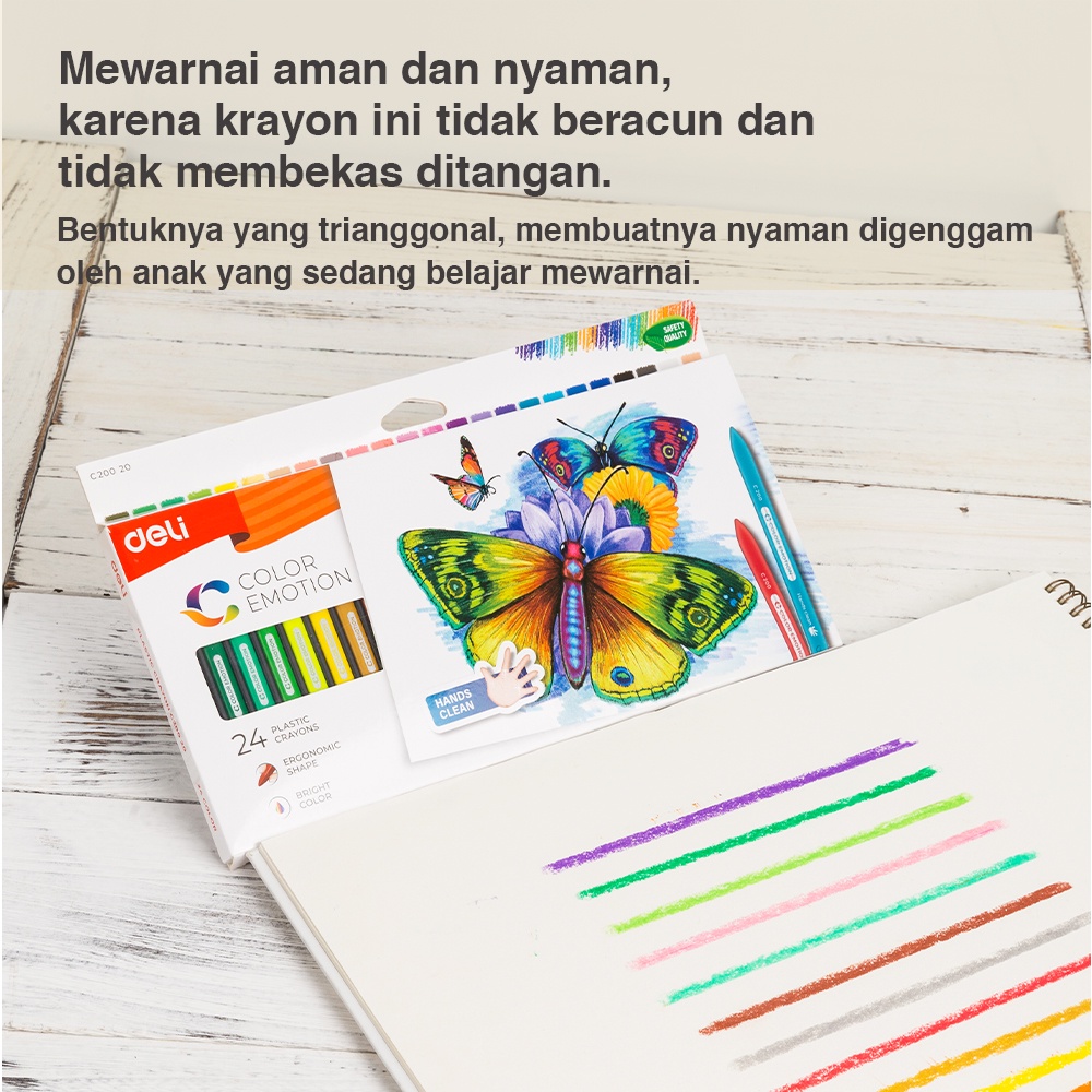 Deli Krayon Sekolah 24 Warna Cerah Bentuk segitiga ergonomis tidak beracun non toxic EC20020 - Gambar 2