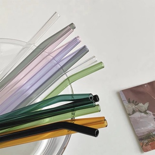 1pc Colorful High Borosilicate Glass Straw For Milk Tea Thick Lengthening  Drinking Glass Straw Curved Reusable