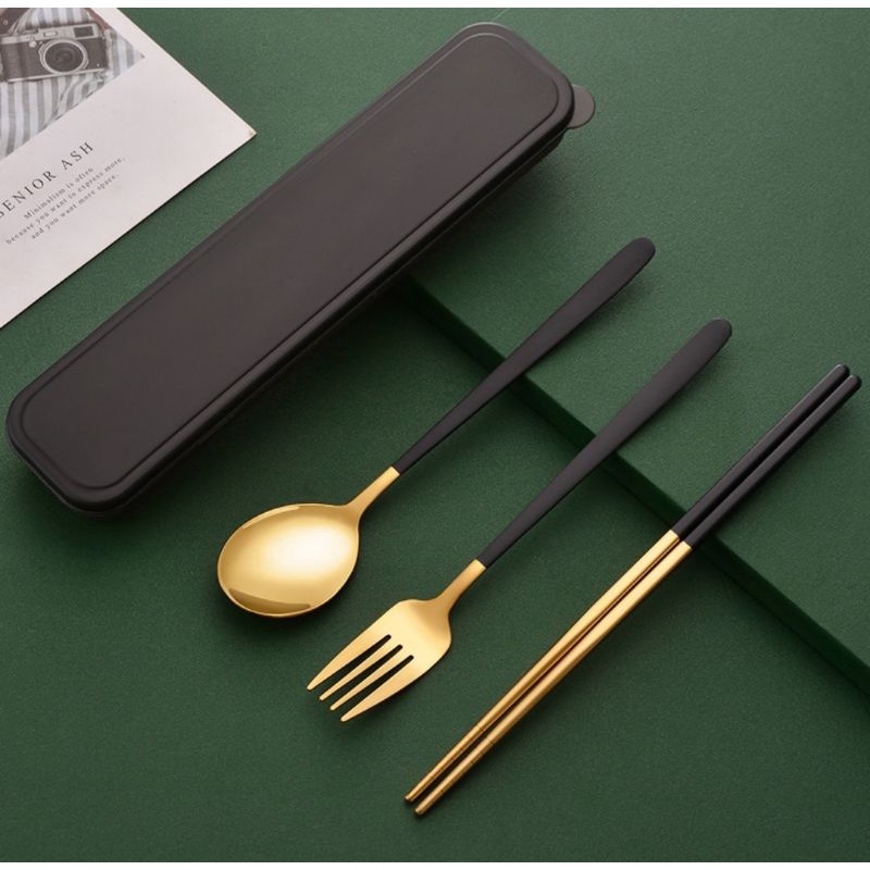 [SG LOCAL] 4-Pieces Cutlery set ( Modern Design)Gold Spoon Fork and ...