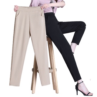 💕S-5XL Plus Size Fashion Women Straight Pants High Waist Loose Suit Pants  Formal Pants Office Lady Work Nine Point Trousers Black