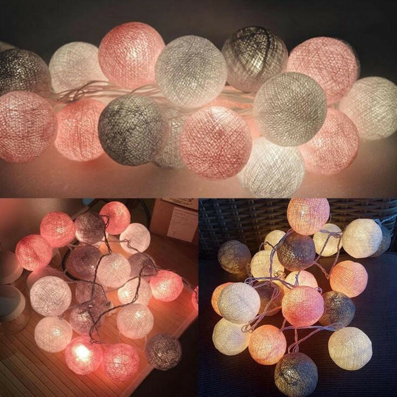 20 Cotton Ball String Fairy Night Lights USB LED Bulb Bedroom Party Decoration