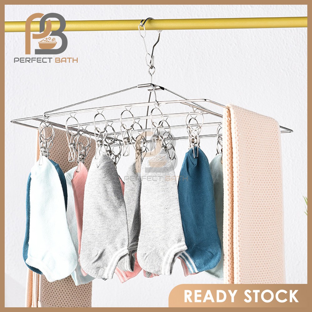 Perfect Bath Stainless Steel Laundry Drying Drip Clips Hanger Windproof ...