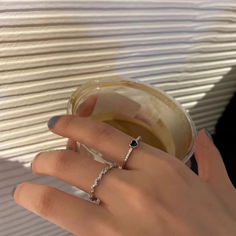Black Heart Finger Ring Set Cincin Cute Fashion Wave Silver Opening Rings for Women Lady Party Jewelry Shopee Singapore