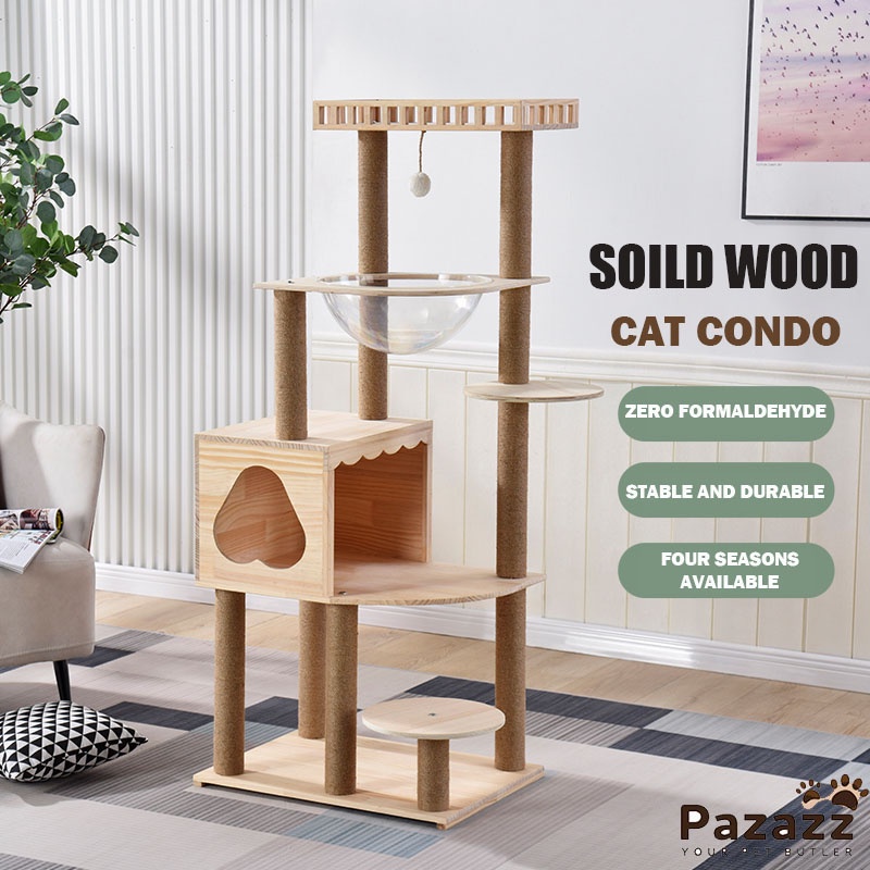 Pazazz Solid Wood Cat Climbing Rack Large Cat Condo Space Capsule Cat ...