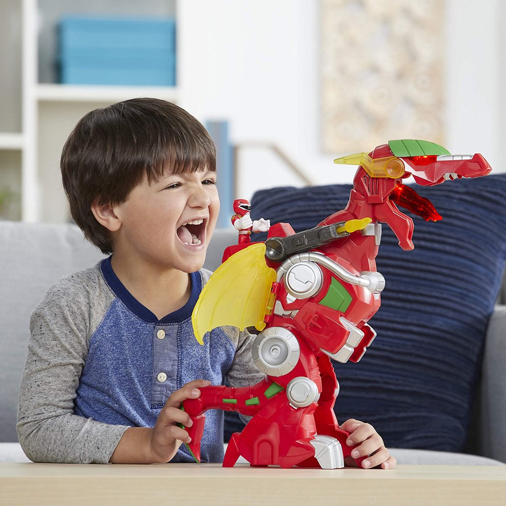Power Rangers Playskool Heroes Red Ranger & Dragon Thunderzord, action figure da 7,6 cm, Zord, luci e suoni, giocattoli da collezione per bambini dai 3 anni in su