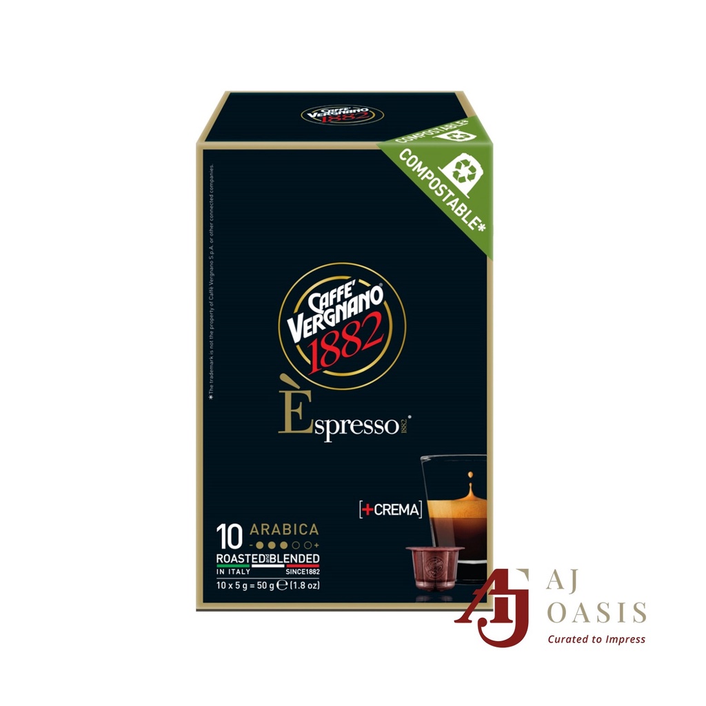 Caffe Vergnano 1882 Espresso Nespresso Compatible Compostable Arabica Coffee Capsule, 10x5g