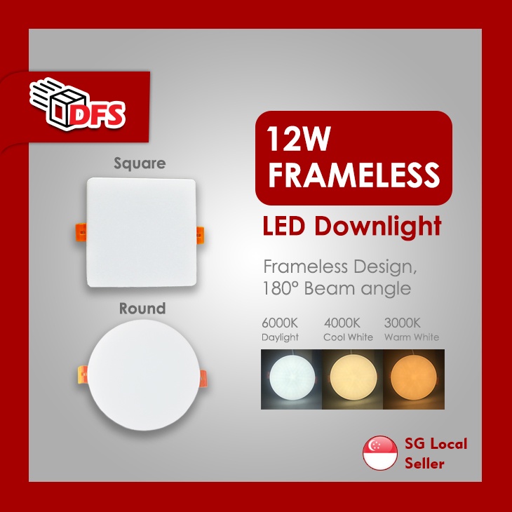 DFS LED LIGHT /Recessed/Frameless Led Downlight 12W (3000K / 4000K ...