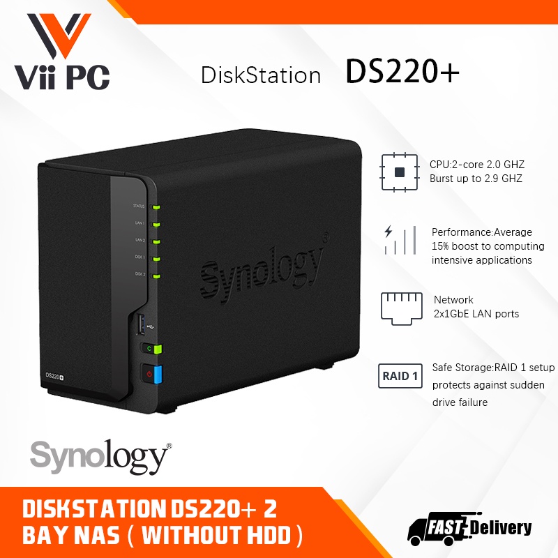 Synology DiskStation DS220+ 2-Bay NAS ( without HDD ) -Dual Core 2.0 ...