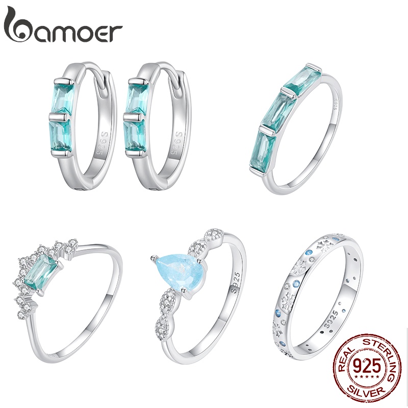 Bamoer 925 Silver Simple Zircon Drop-shapded and Snow Finger Fashion Jewellery Ring For Women