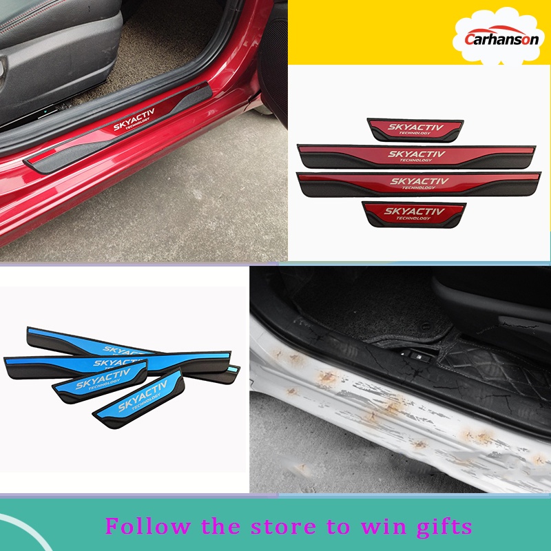 thumbnail image 2 of Carbon Fiber Door Sill Protector Sticker – For 2024 Mazda CX-30, Gloss Black, CARHANSON 2 of 3