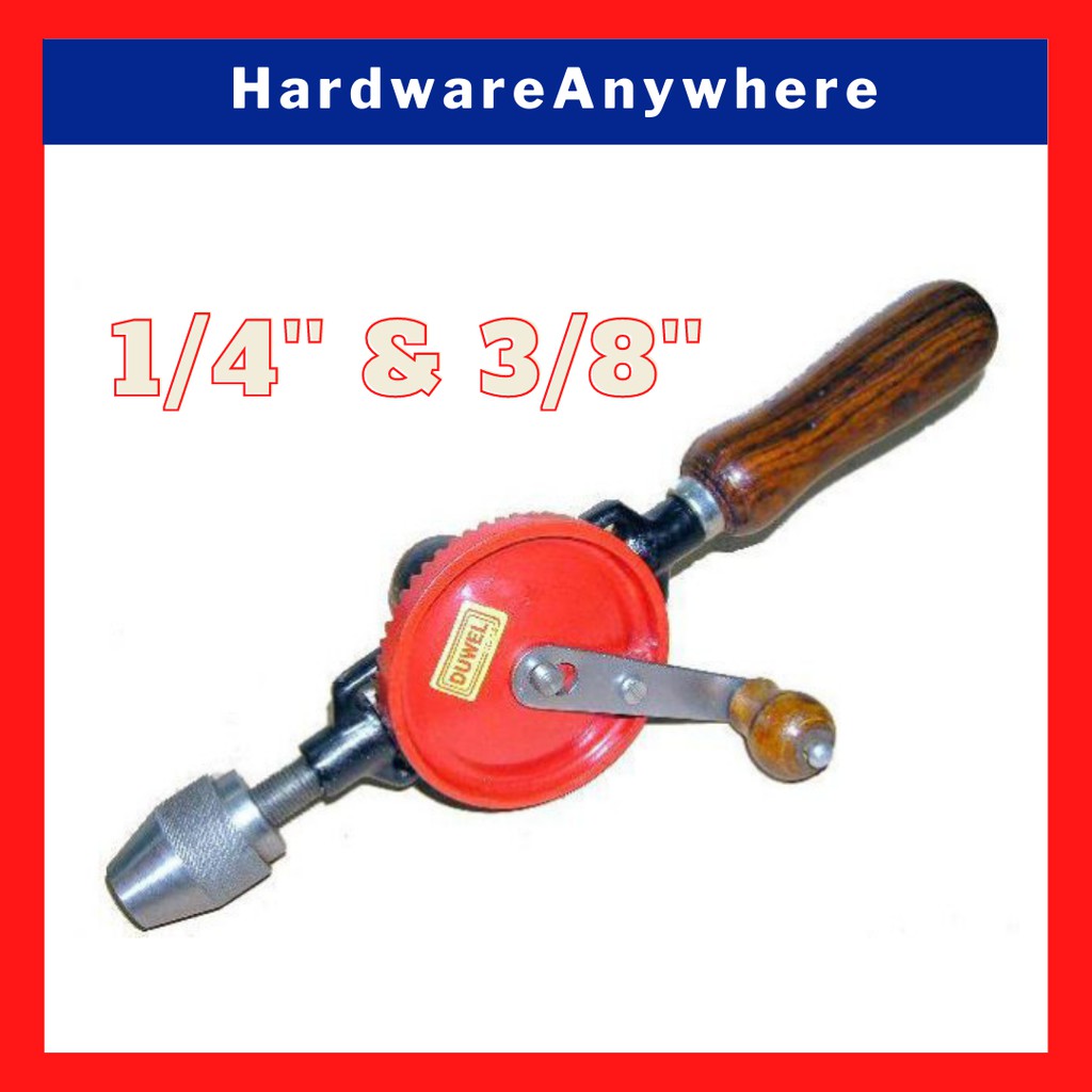 3 Jaw Hand Drill With Wooden Handle Double Pinion Mechanism 1/4'' 3/8