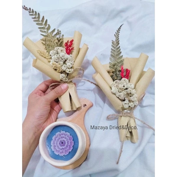 mini buket rustic edelweis corsase, bunga jas, buket mini