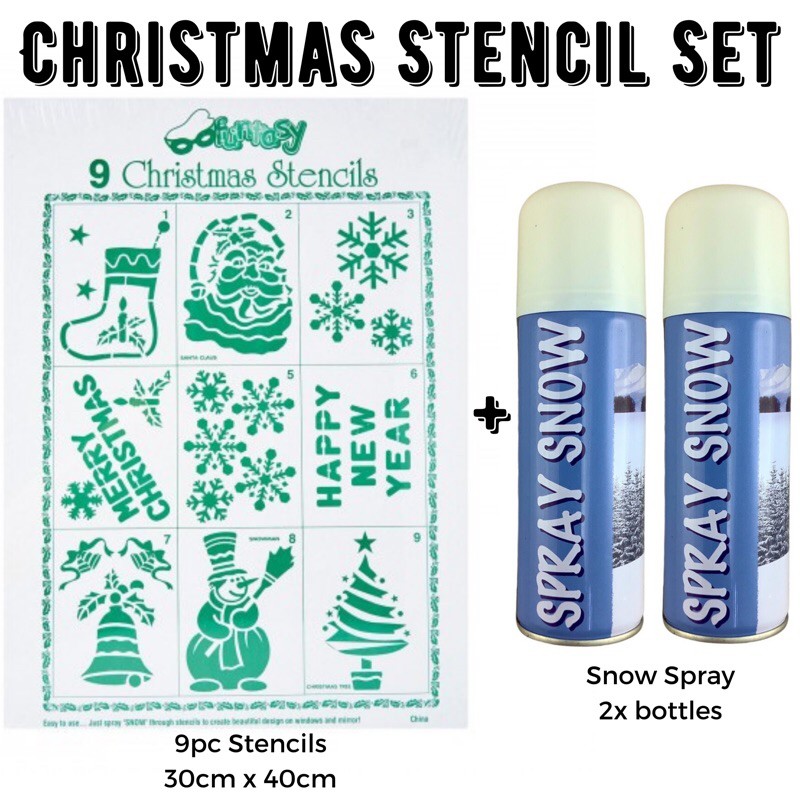 [SG Stock] 9pc Christmas Stencil &amp; Snow Spray Set Glass Mirror Window ...