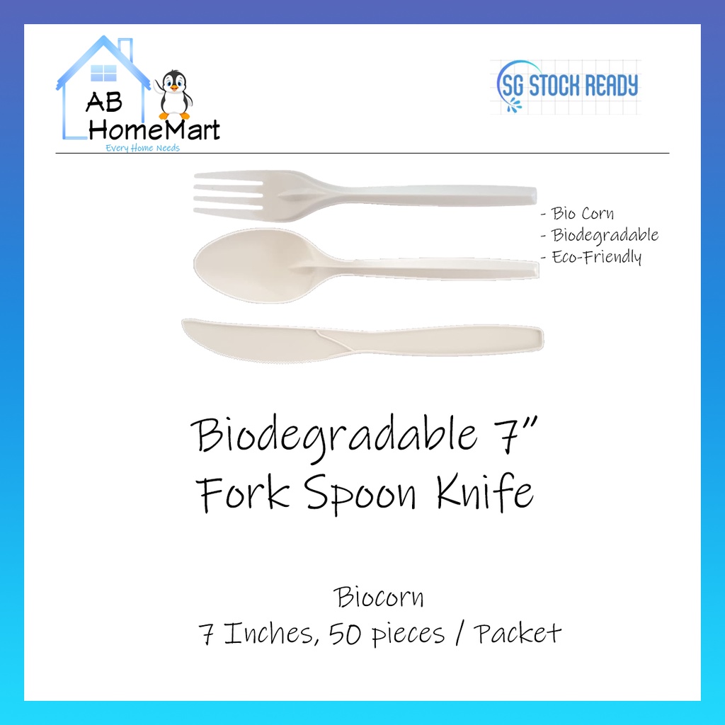 💯 [SG STOCK] 50pcs - Biodegradable 7” cutlery - Fork, Spoon, Knife ...