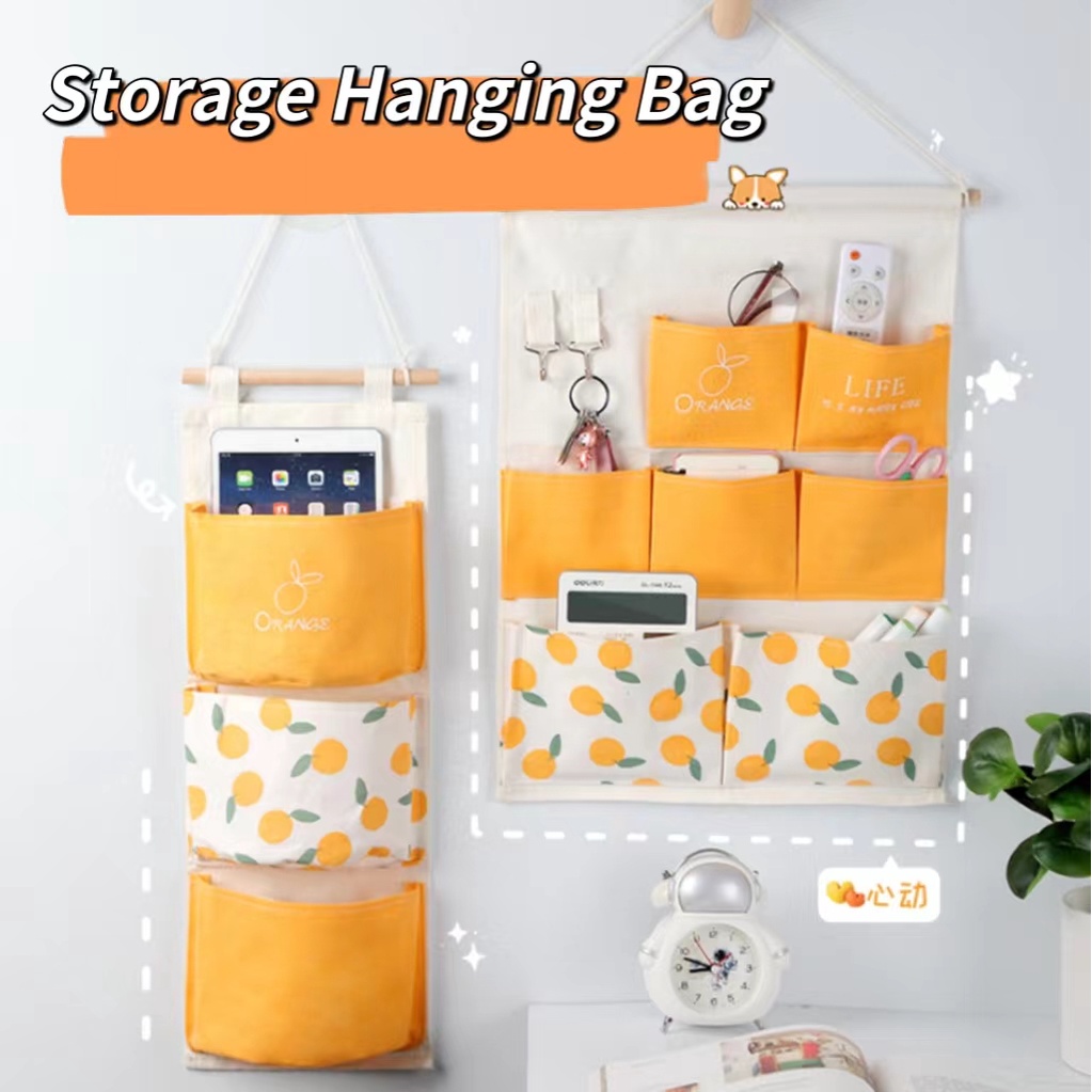 Transparent Cotton Linen 3 Grids Wall Hanging Storage Bag Organizer, For  Home