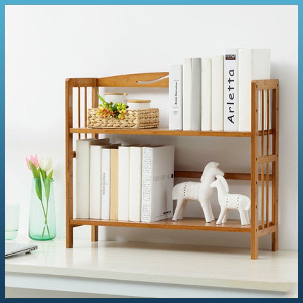 Desk Organiser Shelf Desktop Bookshelf Table Storage Bamboo Rack ...