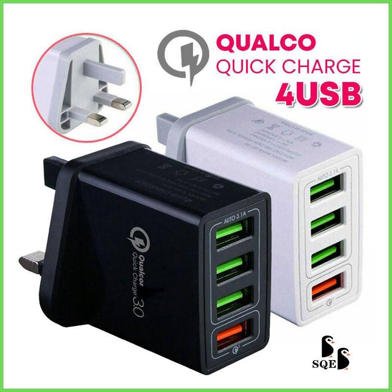 【𝗨𝗣𝗚𝗥𝗔𝗗𝗘𝗗】QC3.1 Fast Charging Adapter 4 Port 30W 5.0A 4 x USB Quick ...