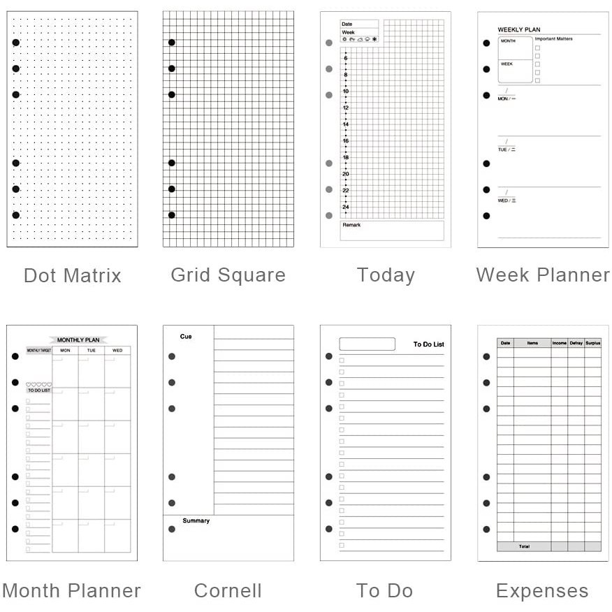 A5/A6/A6/A4/B5 Refill Dot/Matrix/To Do/Grid/Month Planner Paper For ...
