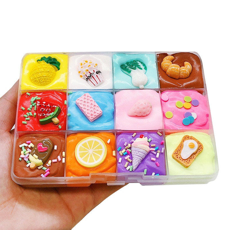 12 colors 200ml Fluffy Slime Kit Fruit Clay Toy Super Soft Stretchy and Non Sticky DIY Toy Gifts for Girls and Boys